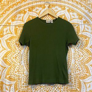 Vintage 1993 CROSSROADS ribbed woven stretchy shirt - Olive color!